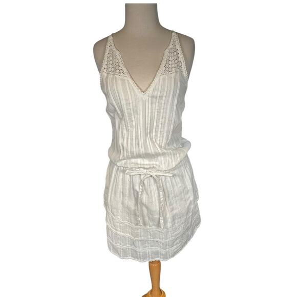 PAIGE Dresses & Skirts - PAIGE Tabea Crochet Trim Racer Back Tank Dress White Drawstring Waist Medium
